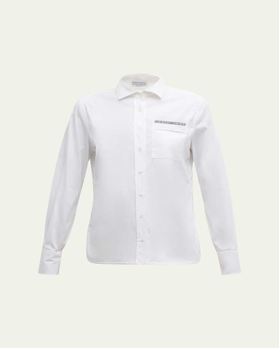 Monili Trim Poplin Button Down Top